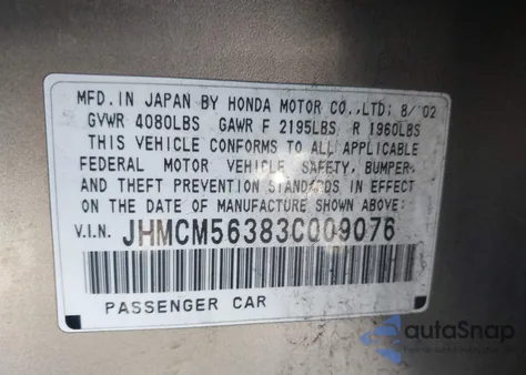 2003 Honda Accord 2.4 Lx z USA, uszkodzony, nr VIN JHMCM56383C009076